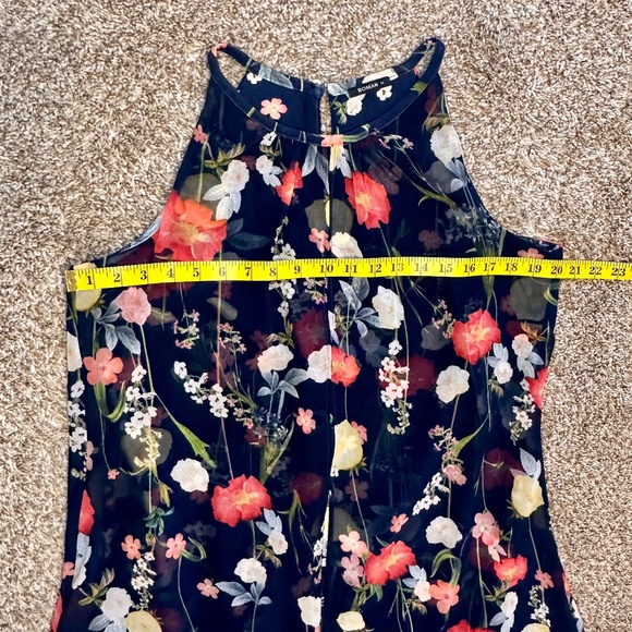 Roman, Navy Floral Chiffon Overlay Dress, Size 14 - Picture 12 of 15